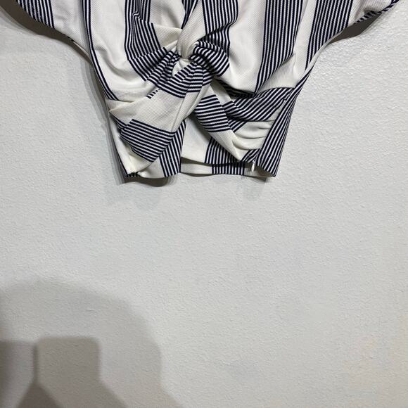 Bishop + Young Navy Striped Twist Front Top Sz S NWT - Picture 4 of 14